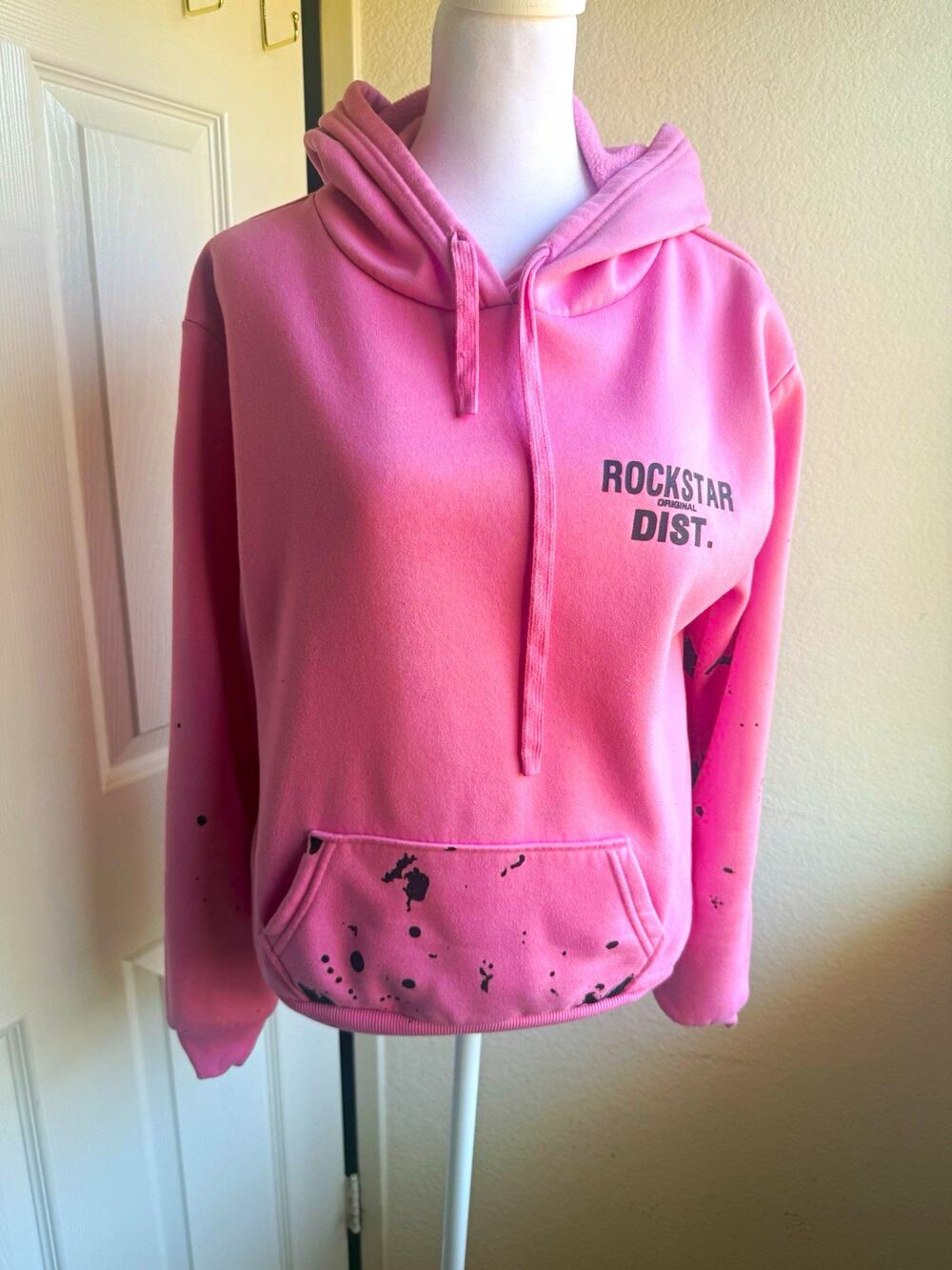 Rockstar Original Paint Splatter Hoodie & Jogger Set Pink/Black Polyester S
